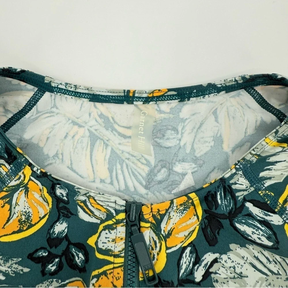 Garnet Hill Swim Set Half Zip Rashguard and Swim Bottom Floral Tropical Print L